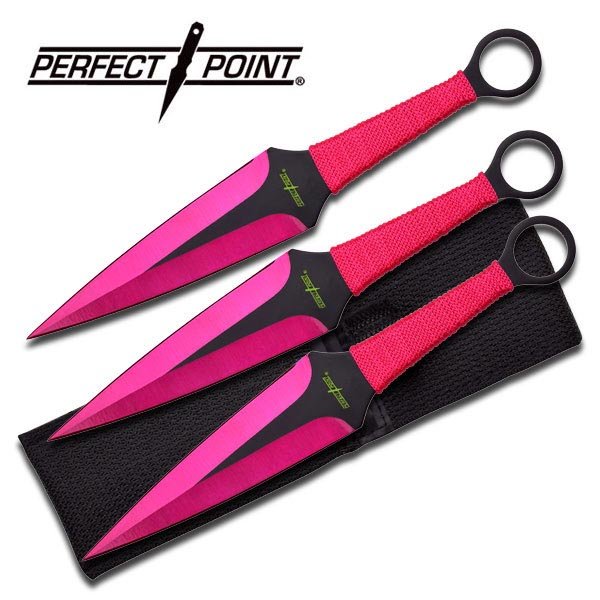 9" 3 PIECE PINK AND BLACK THROWING KNIVES W/NYLON SHEAT: 9" 3 PIECE PINK AND BLACK THROWING KNIVES W/NYLON SHEAT **|**|** 9" 3 PIECE PINK AND BLACK THROWING KNIVES W/NYLON SHEATH #20268v2