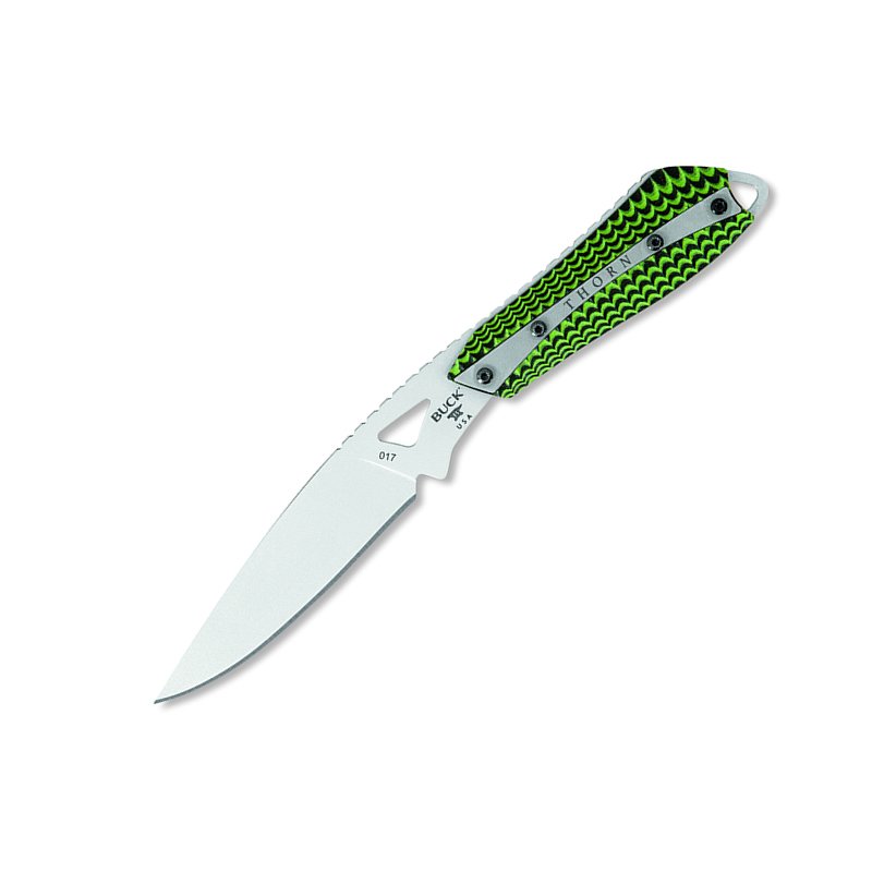 BUCK KNIVES Thorn - Green: BUCK KNIVES Thorn - Green **|**|** A popular legacy knife in 2014, the Thorn appeals to the outdoor recreationalist as a small and efficient fixed blade for general tasks. Crafted from 420HC stainless