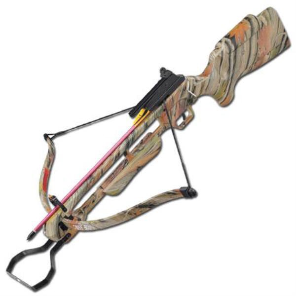 150 LBS RECURVE CAMOUFLAGED CROSSBOW COMES W/ 2 ALUMINU: 150 LBS RECURVE CAMOUFLAGED CROSSBOW COMES W/ 2 ALUMINU **|**|** 150 LBS RECURVE CAMOUFLAGED CROSSBOW COMES W/ 2 ALUMINUM ARROWS #75210v2