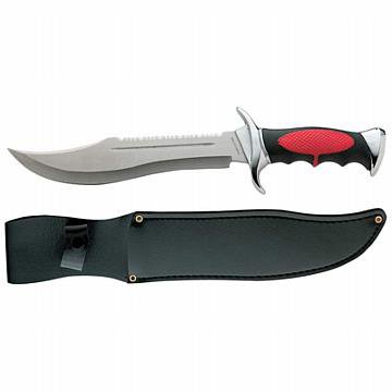 Maxam Hunting Knife: Maxam Hunting Knife **|**|** The 420 stainless steel blade is 7-3/4"; long with a rubber handle. Top of blade is half-serrated and used for cutting wood or bone. The entire knife measures 12-7/8";. Sh