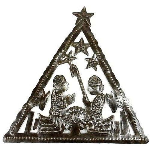 Triangle Nativity Wall Art - Croix des Bouquets (H): Triangle Nativity Wall Art - Croix des Bouquets (H) **|**|** Hand-cut and embossed from steel drums by Haitian artisans #HMDNAT17-534119 #86516v2