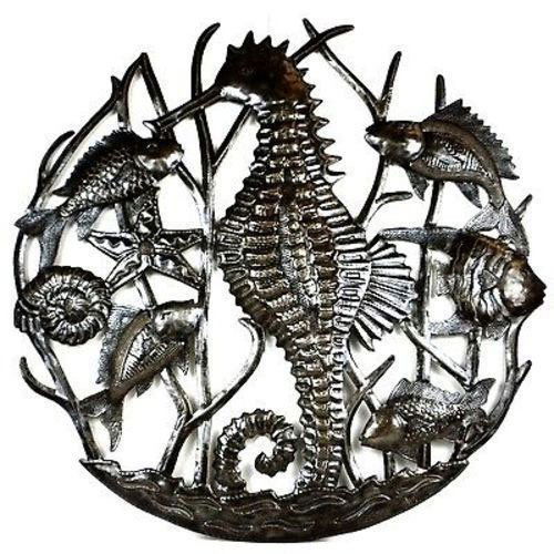 Seahorse and Fish Metal Art - Croix des Bouquets: Seahorse and Fish Metal Art - Croix des Bouquets **|**|** Hand-cut and embossed from steel drums by Haitian artisans #HMDSHOR #86790v2