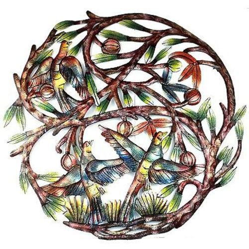 Tree of Life Hand Painted 24-inch Metal Wall Art - Croi: Tree of Life Hand Painted 24-inch Metal Wall Art - Croi **|**|** Haitian artisans hand cut and embossed from steel oil drums this 24-inch diameter painted piece depicting a tree of life. With a high-g