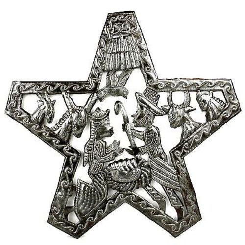 Star Wall Art Nativity - Croix des Bouquets (H): Star Wall Art Nativity - Croix des Bouquets (H) **|**|** Hand-cut and embossed from steel drums by Haitian artisans #HMDNAT9-534111 #86632v2