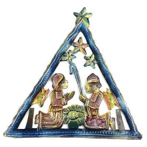 Painted Triangle Nativity Wall Art - Croix des Bouquets: Painted Triangle Nativity Wall Art - Croix des Bouquets **|**|** Hand-cut and embossed from steel drums by Haitian artisans #HMDNAT16-534118 #86982v2