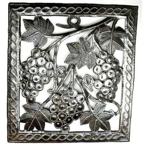 Grapes on the Vine Metal Wall Art - 11 by 12 Inches - C: Grapes on the Vine Metal Wall Art - 11 by 12 Inches - C **|**|** Haitian artisans hand cut and embossed from steel oil drums this 11-by-12-inch piece depicting bunches of grapes on the vine. With a hi