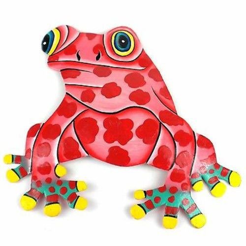 Hand Painted Metal Bullfrog Pink Spots Design - Caribbe: Hand Painted Metal Bullfrog Pink Spots Design - Caribbe **|**|** Hand-cut from steel drums by Haitian artisans #MDE84799-535018 #87219v2