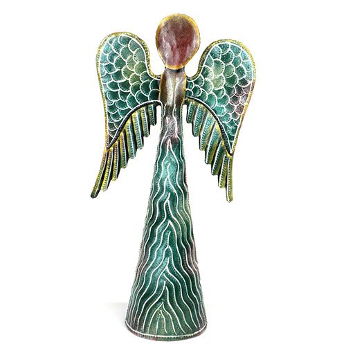 12-inch Hand Painted Metalwork Angel - Green - Croix de: 12-inch Hand Painted Metalwork Angel - Green - Croix de **|**|** Hand-cut and embossed from steel drums by Haitian artisans #HMDANG2-534106 #87969v2