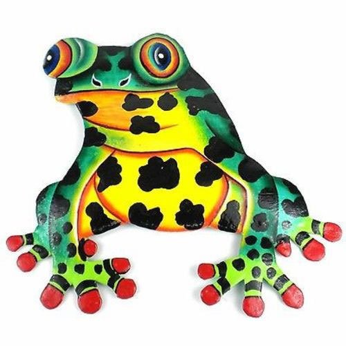 Hand Painted Metal Bullfrog Tropical Design - Caribbean: Hand Painted Metal Bullfrog Tropical Design - Caribbean **|**|** Hand-cut from steel drums by Haitian artisans #MDE84799-535019 #87217v2