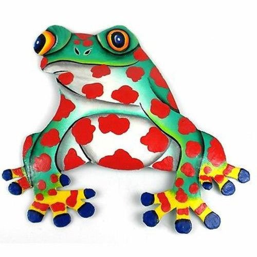 Hand Painted Metal Bullfrog Red Spots Design - Caribbea: Hand Painted Metal Bullfrog Red Spots Design - Caribbea **|**|** Hand-cut from steel drums by Haitian artisans #MDE84799-535017 #87218v2