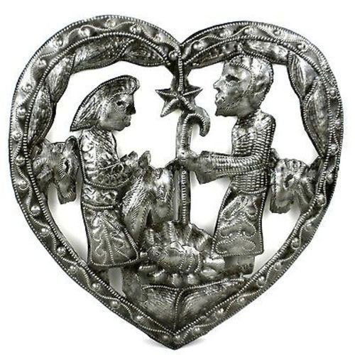 Heart Nativity Wall Art - Croix des Bouquets (H): Heart Nativity Wall Art - Croix des Bouquets (H) **|**|** Hand-cut and embossed from steel drums by Haitian artisans #HMDNAT14-534116 #87186v2