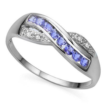0.29 CT GENUINE TANZANITE & WHITE DIAMOND PLATINUM PLAT: 0.29 CT GENUINE TANZANITE & WHITE DIAMOND PLATINUM PLAT **|**|** 0.29 CT GENUINE TANZANITE & WHITE DIAMOND PLATINUM PLATED .925 STERLING SILVER RING #99691v2