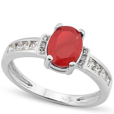 1.70 CT DYED GENUINE RUBY & GENUINE DIAMOND PLATINUM PL: 1.70 CT DYED GENUINE RUBY & GENUINE DIAMOND PLATINUM PL **|**|** 1.70 CT DYED GENUINE RUBY & GENUINE DIAMOND PLATINUM PLATED .925 STERLING SILVER RING #99877v2