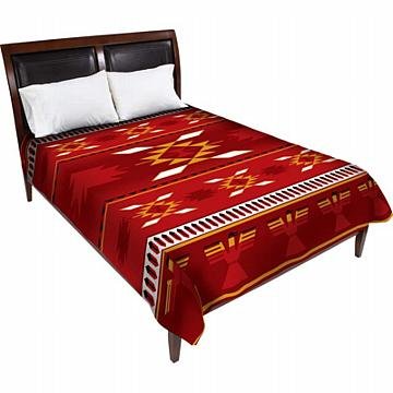 Burgundy Native American Print Blanket: Burgundy Native American Print Blanket **|**|** 100% polyester. Fits queen or king bed. Measures 79" x 91". #49143v2