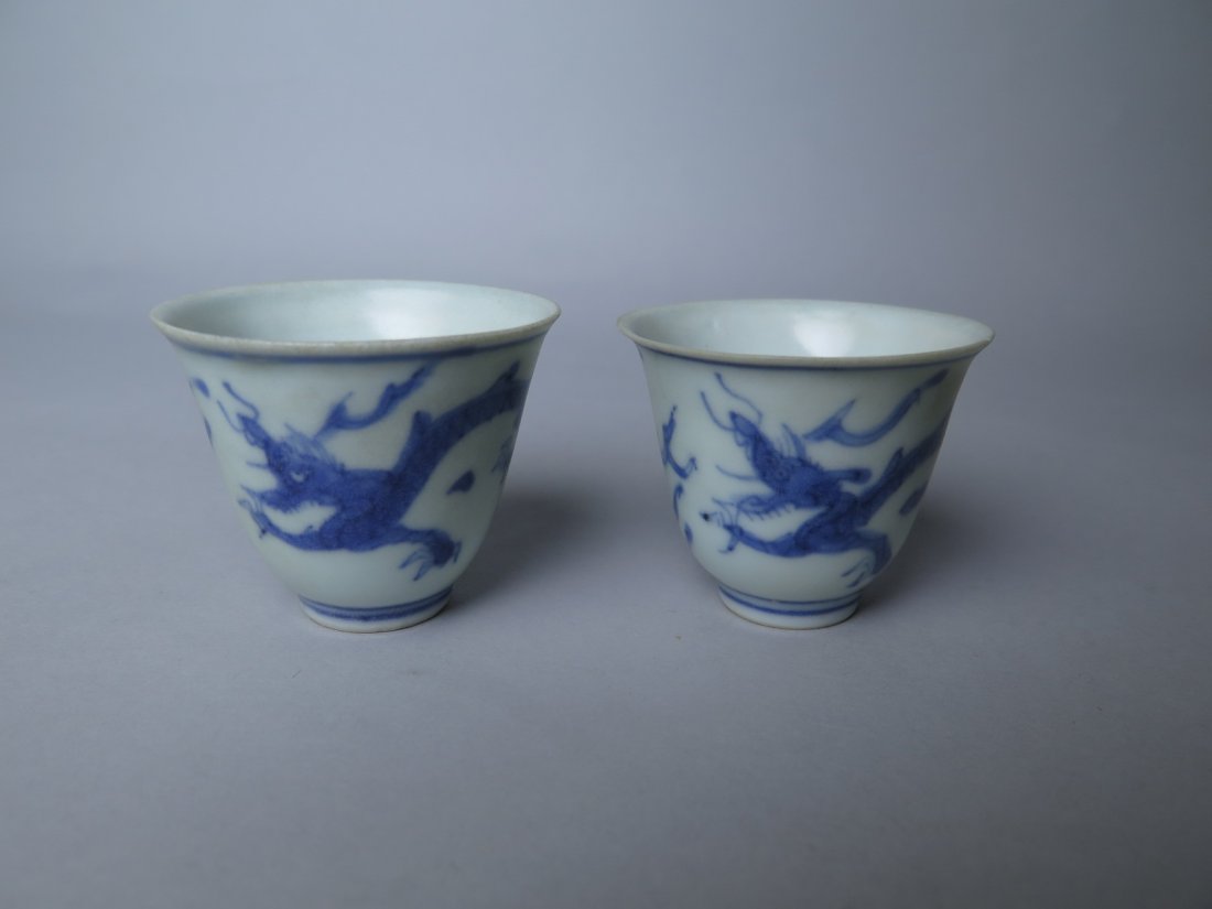 A Pair of Blue and White Dragon Cup Ming Dynasty: Dimension: D 5.3cm
