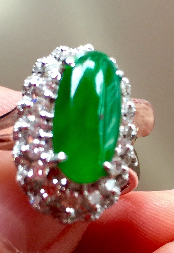 Natural Untreated Jadeite Jade Ring  With 18k Gold (1 of 1)
