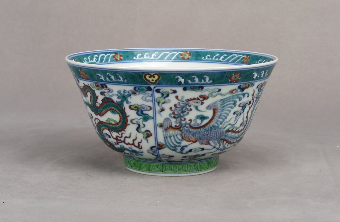 Chinese Dou Cai Dragon Phoenix Porcelain Bowl, YongZhen (1 of 5)