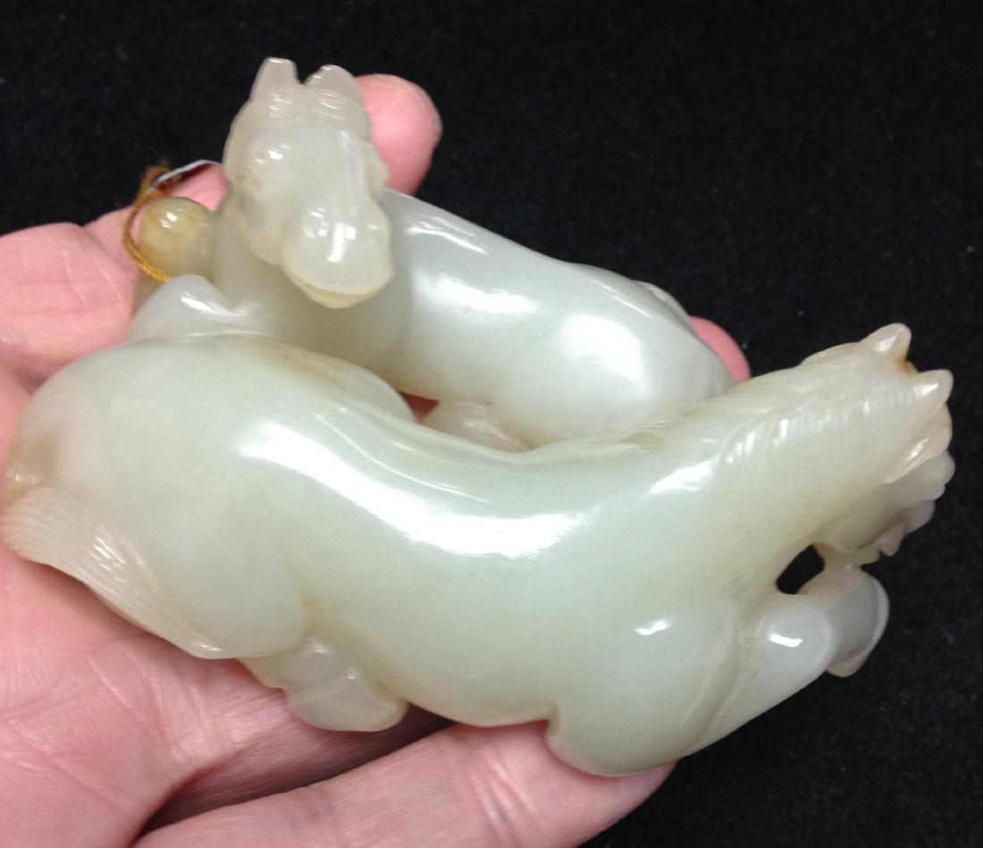 A He Tian Jade Handpiece of a Pair Horses from Qing (1 of 2)
