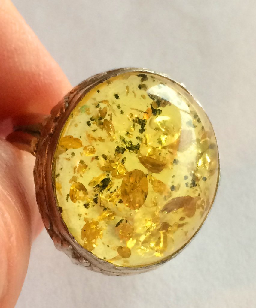 A Lemon Amber Silver Ring, 3/4 x 3/4" (1 of 3)
