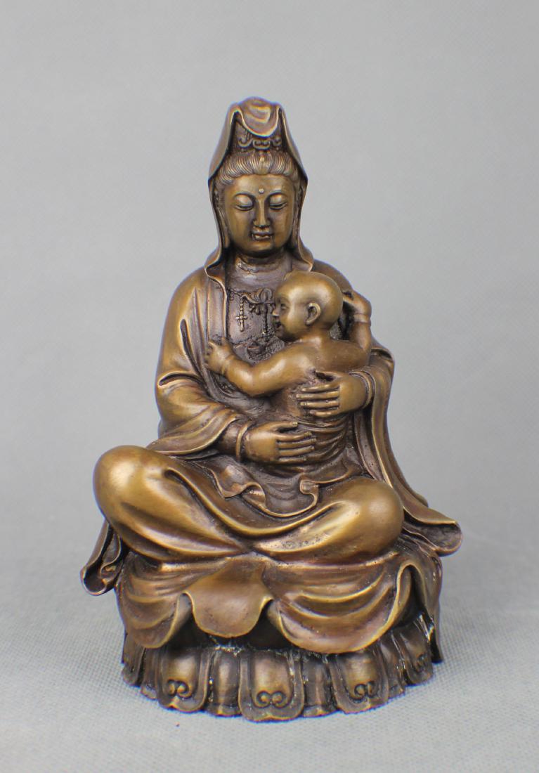 A Copper GuanYin Sitting Statue with Babby in Hands (1 of 4)
