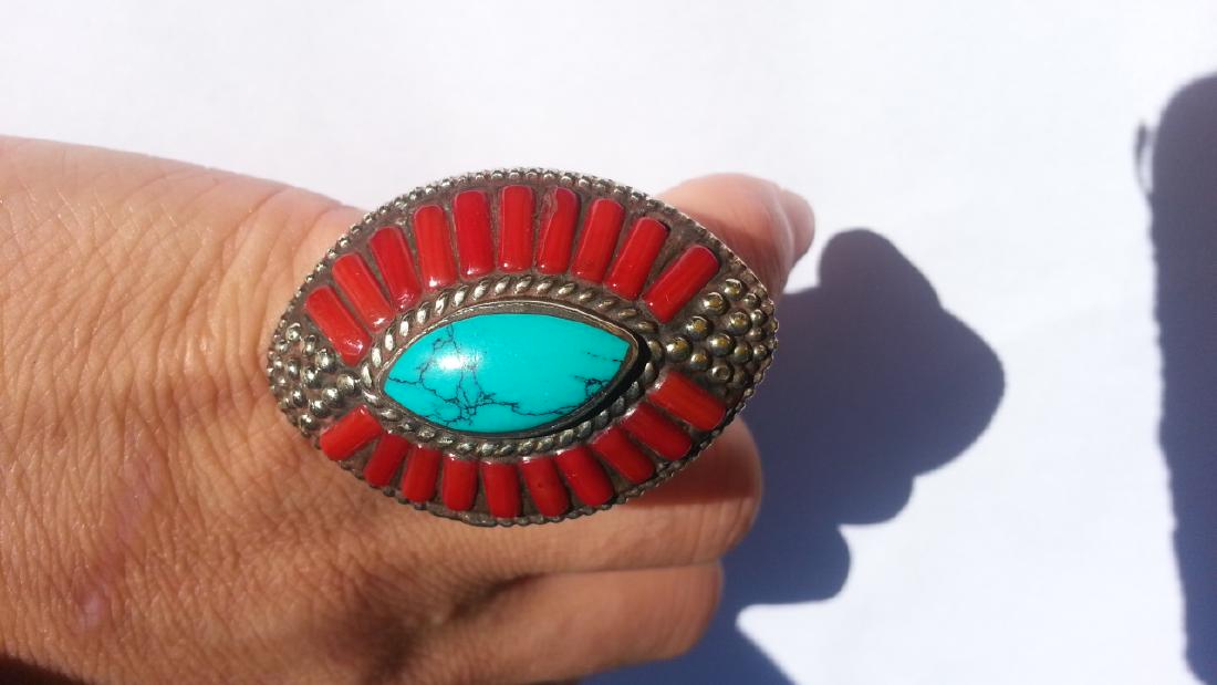 ANTIQUE Coral Turquoise Ring (1 of 4)