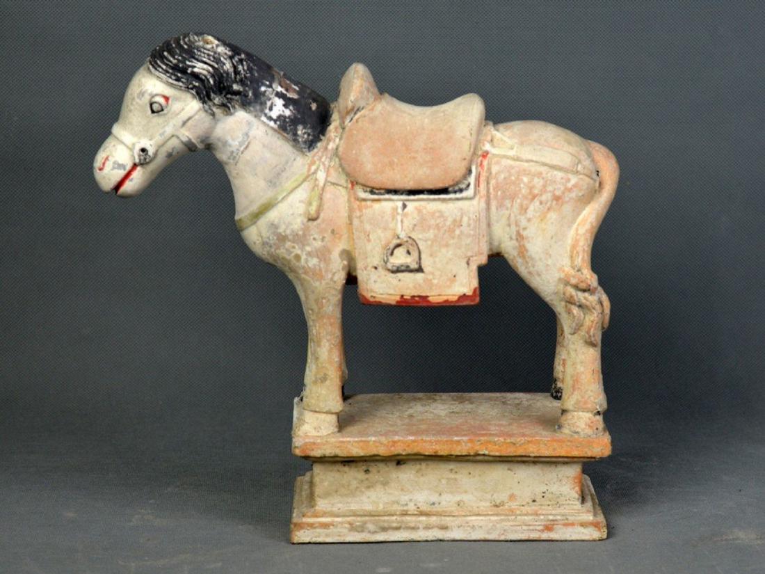 Pottery Horse of Ming Dynasty: A Pottery Horse of Ming Dynasty 8 3/4x9 1/2"