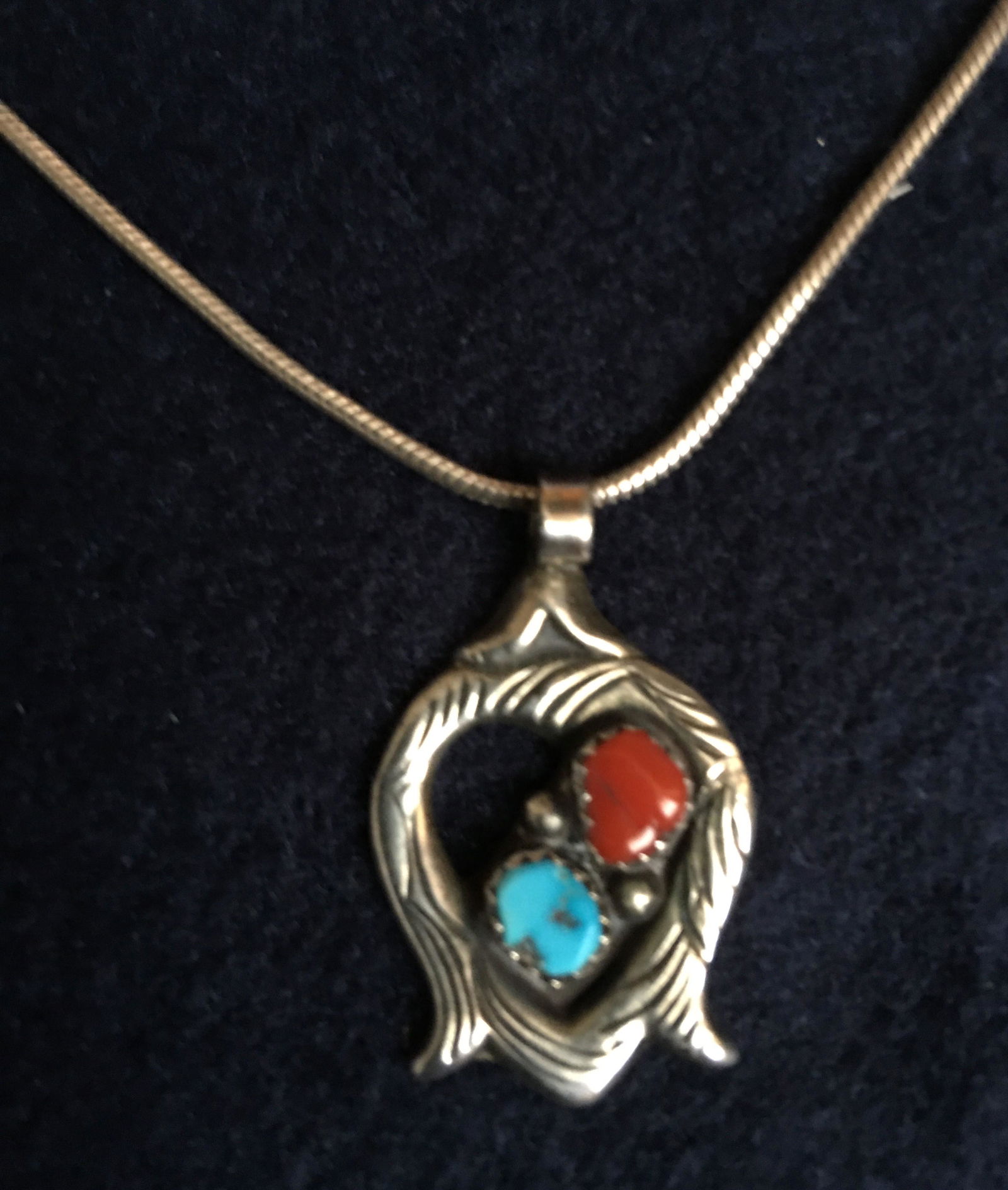 Coral & Turquoise Pendant w/ silver Necklace (1 of 4)
