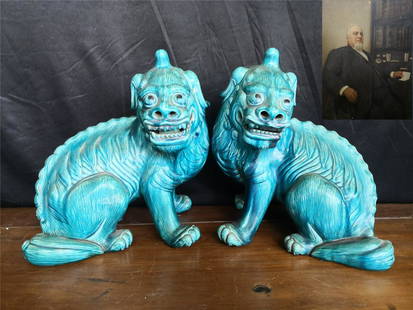 A pair of lions of the Ming Dynasty H 30cm X L 24cm NO Crack,no repars.no chip: A pair of lions of the Ming Dynasty H 30cm X L 24cm NO Crack,no repars.no chip PROVENANCE:Mr. John Smith is the chairman of a private collector, real estate agent, and equity securities investment com