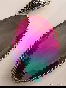Watermelon Tourmaline 925 Sterling Silver Pendant 2" Necklace Charm: Watermelon Tourmaline 925 Sterling Silver Pendant 2" Necklace Charm