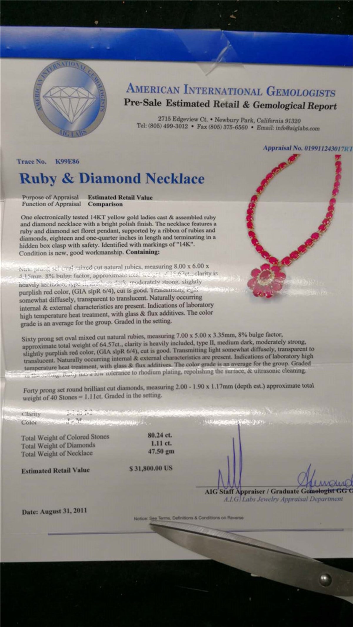 Ruby diamond necklace and certificate - 5