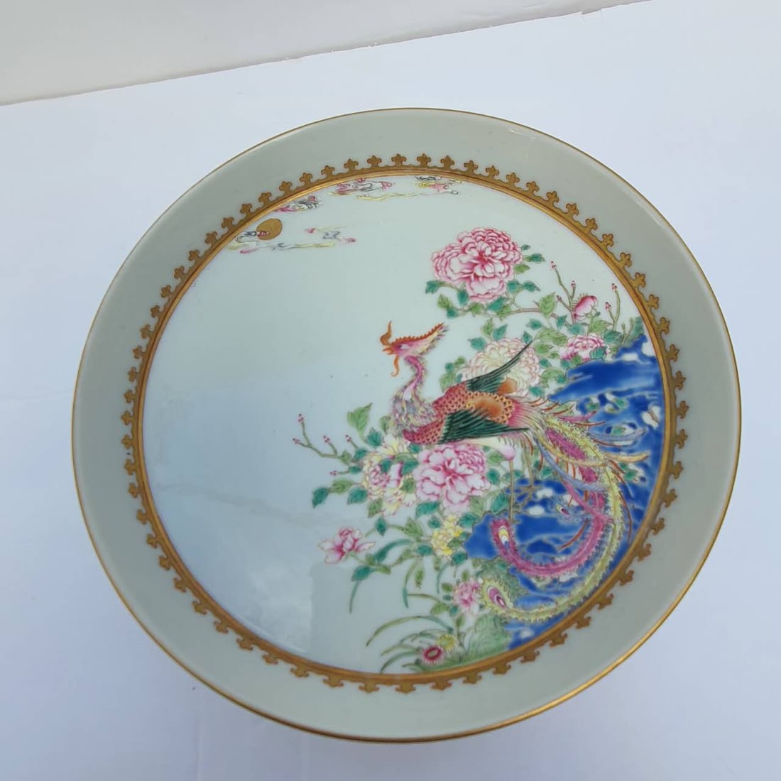 Enamelled Phoenix and Peony Pattern Plate, Qianlong Mark (1 of 7)