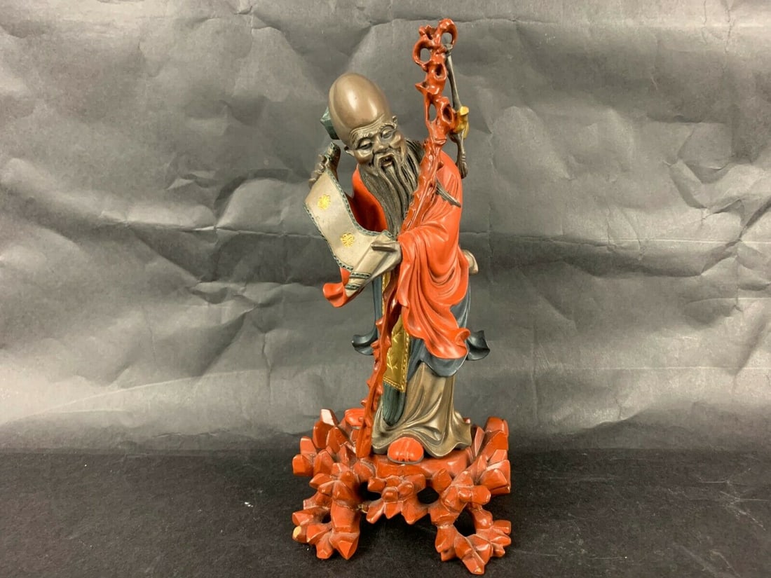 Fuzhou Bodiless Lacquer Figure Immortal/ShouXing The piece measures approx. 10.8in. (27.5cm) high: Fuzhou Bodiless Lacquer Figure Immortal/ShouXing The piece measures approx. 10.8in. (27.5cm) high