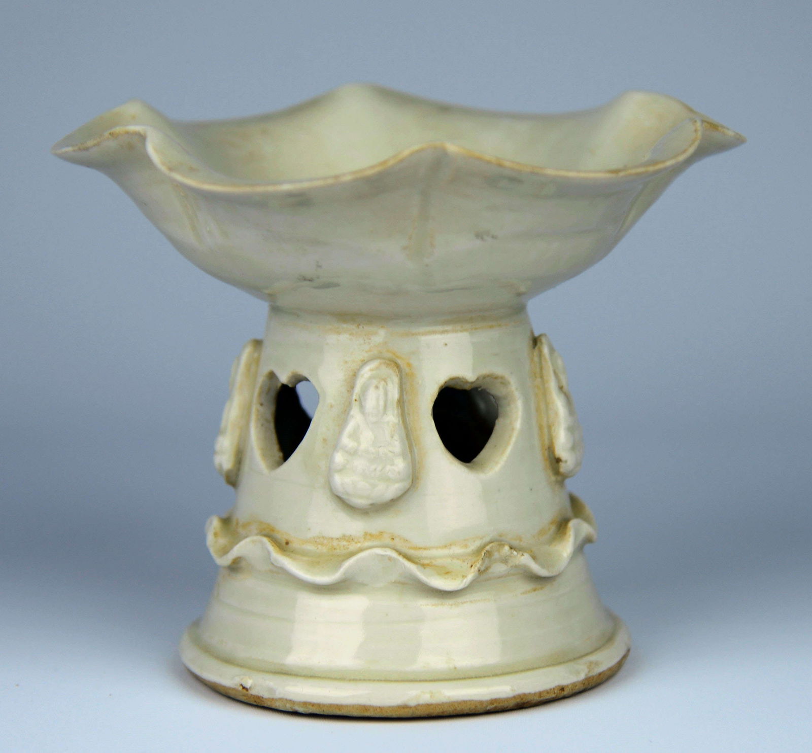 A Ding Yao High-feet Tribute Dish with Guan Yin's Picture Decoration (1 of 3)