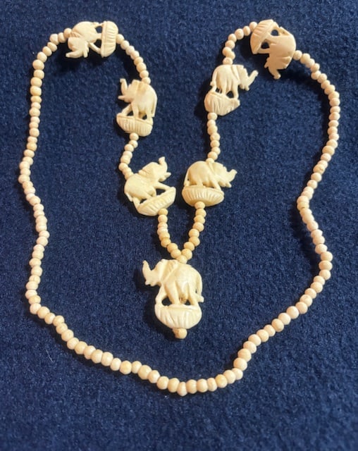 Bone Necklace w/carved elephants, (1 of 2)