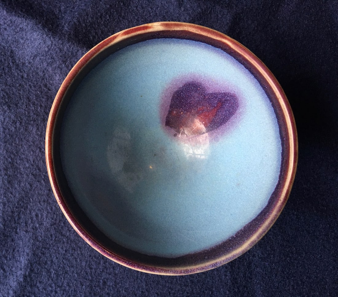 JunYao Bowl w/ Purple Butterfly: JunYao Bowl w/ Purple Butterfly 4.5X3.5"