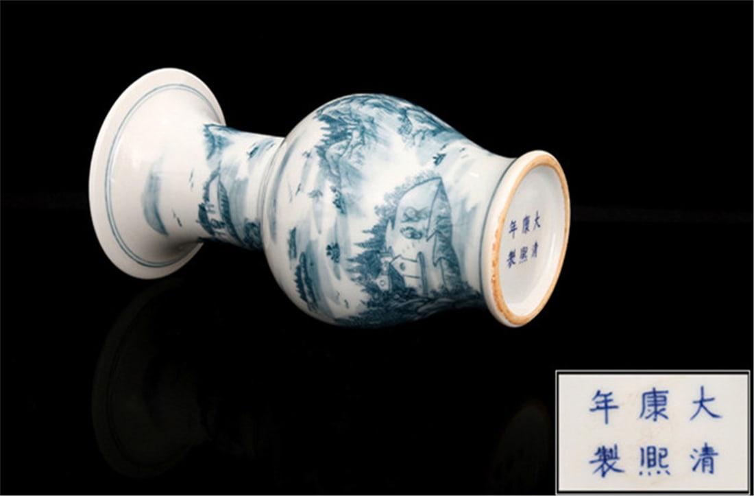 Qing Kangxi mark ink color mountain people winter melon bottle: Qing Kangxi ink mark color mountain people winter melon bottle H 22 Cm PROVENANCE:Mr. John Smith is the chairman of a private collector, real estate agent, and equity securities investment company. Hi