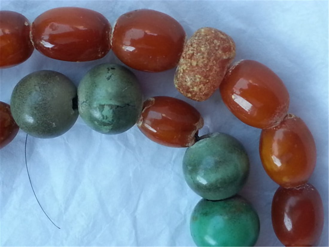 Old BUTTERSCOTCH AMBER Turquoise NECKLACE 46.6g - 2