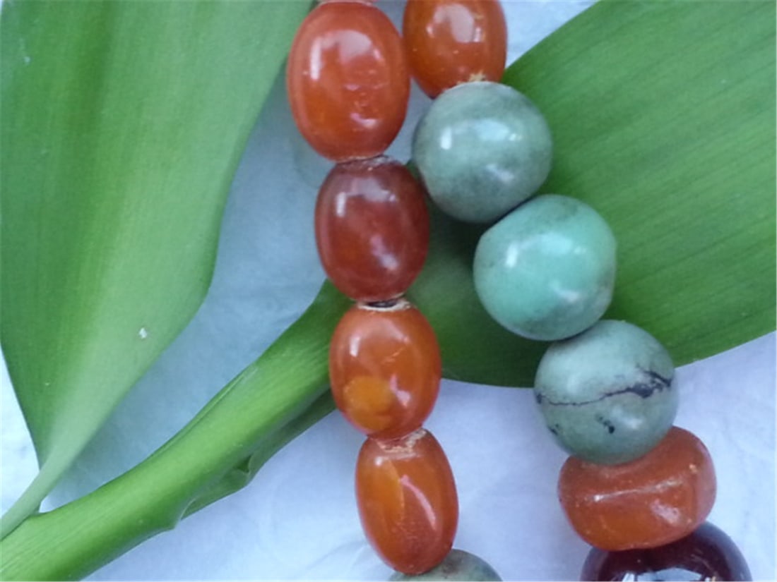 Old BUTTERSCOTCH AMBER Turquoise NECKLACE 46.6g - 5
