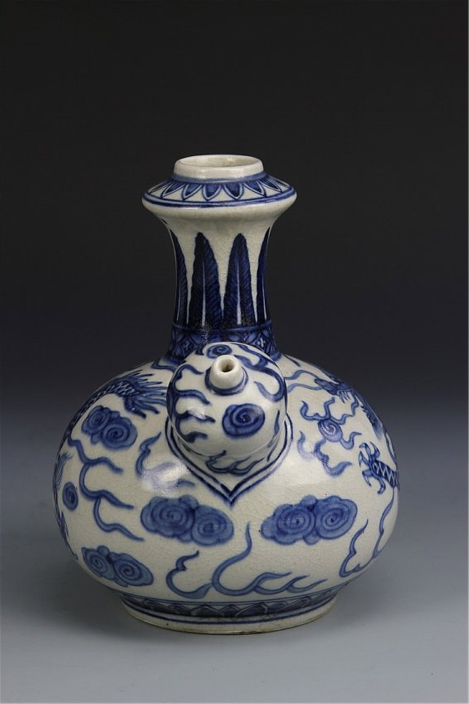 Chinese blue and white kendi water vase" mark on base. Height 8 in. Width 7 1/2 in." - 2