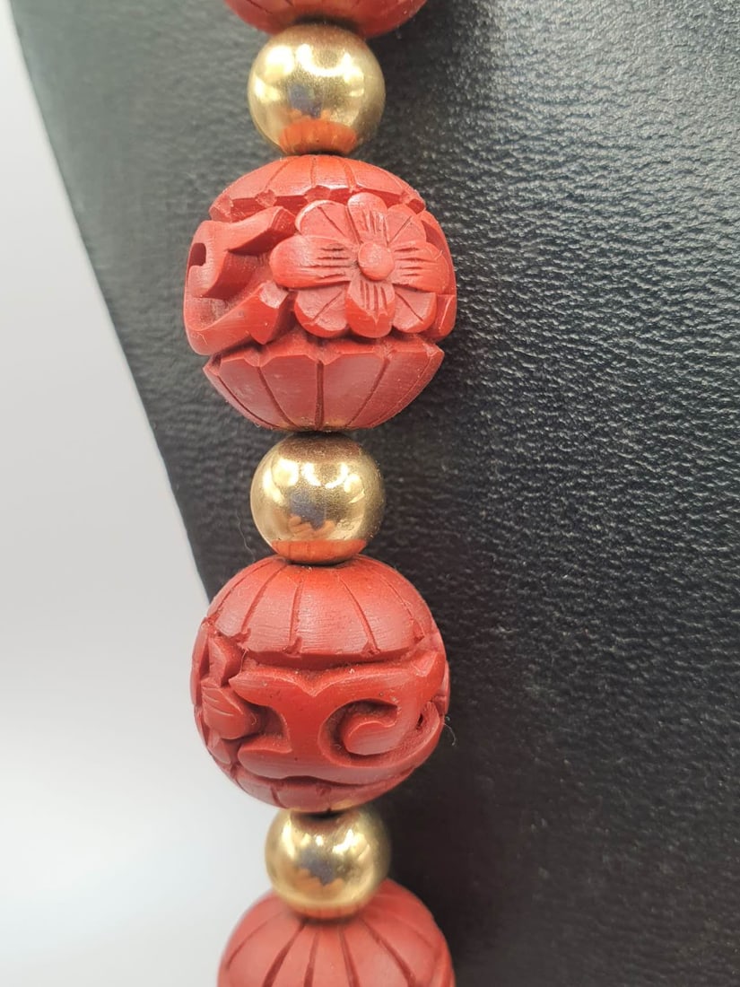 carved cinnabar lacquered Necklace (1 of 3)