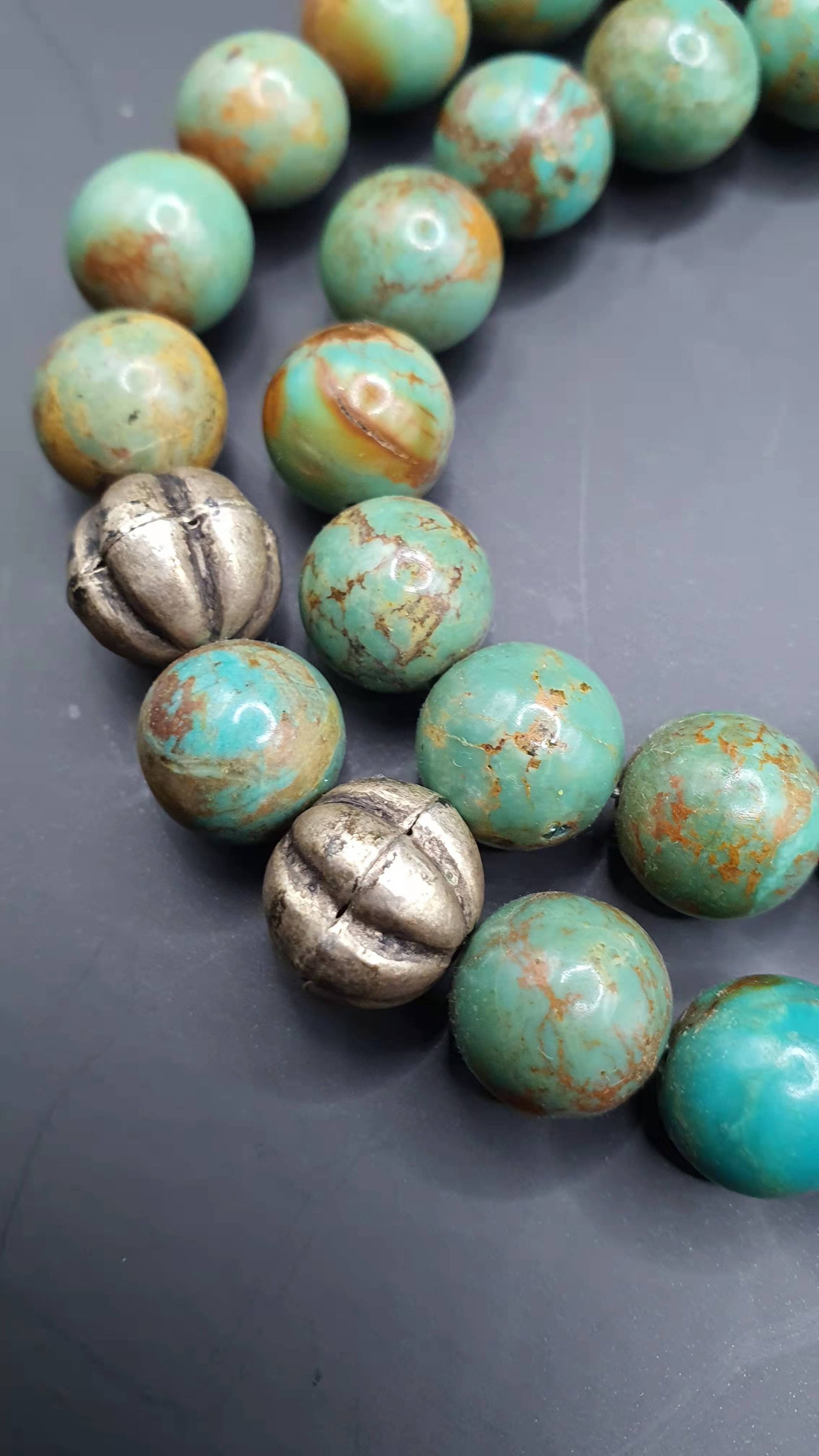 NATURAL ANTIQUE Turquoise Necklace: NATURAL ANTIQUE Turquoise Necklace Biggest bead 10mm 66g