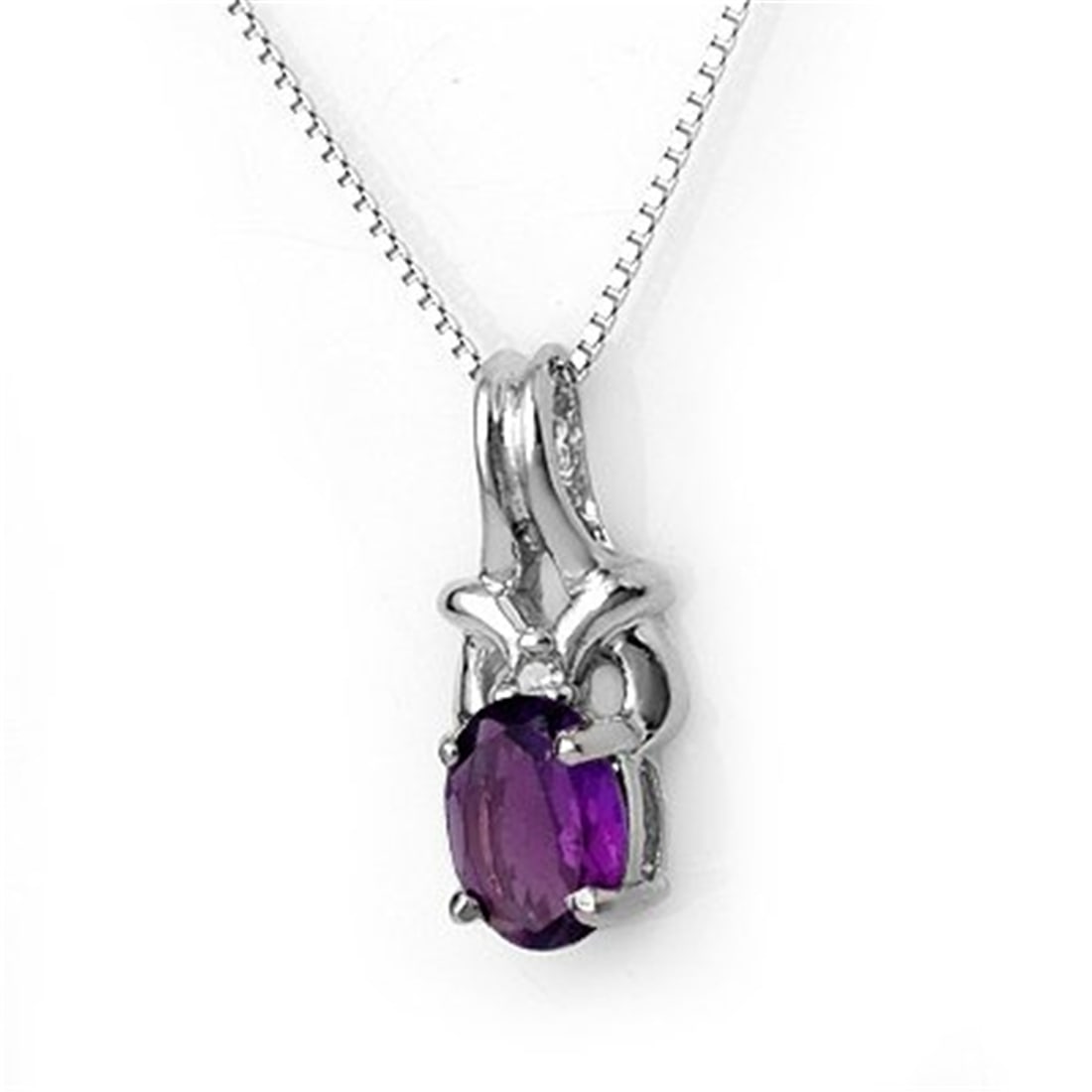 Genuine 0.77ctw Amethyst & Diamond Necklace White Gold: Genuine 0.77ctw Amethyst & Diamond Necklace White Gold
