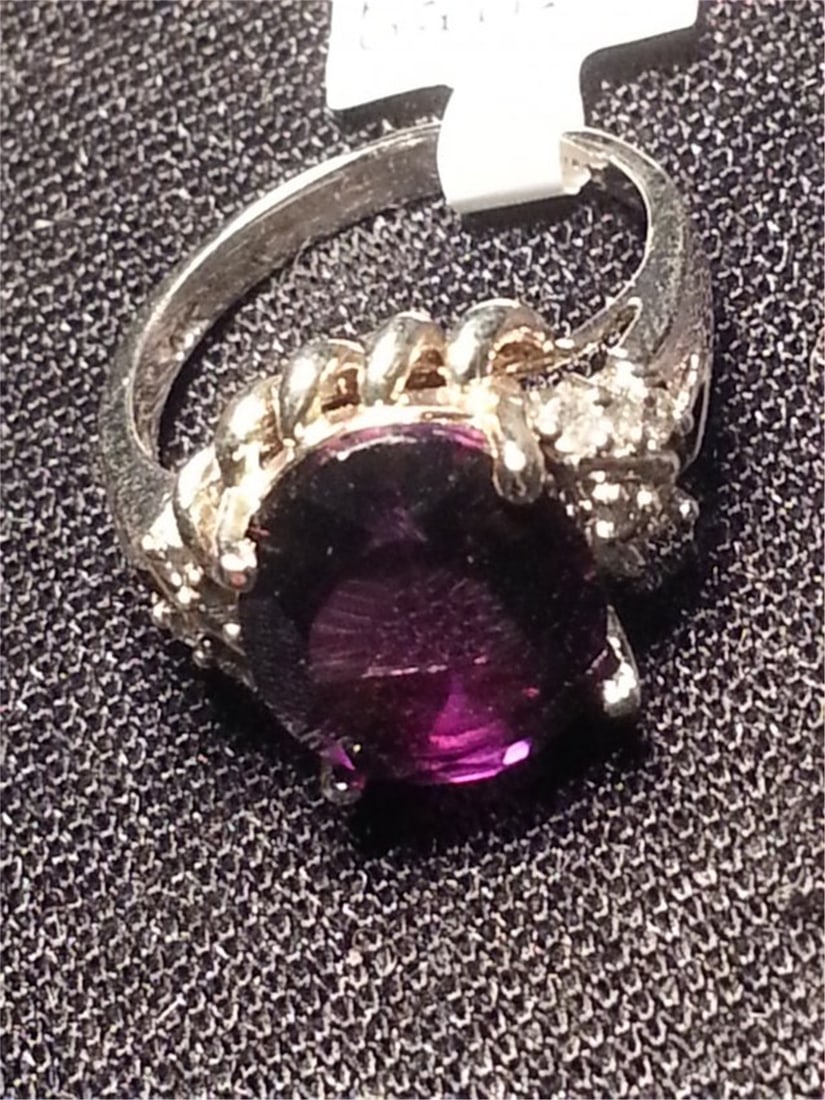 Genuine 3.21 ctw Amethyst & Diamond Ring 10K White Gold (1 of 2)