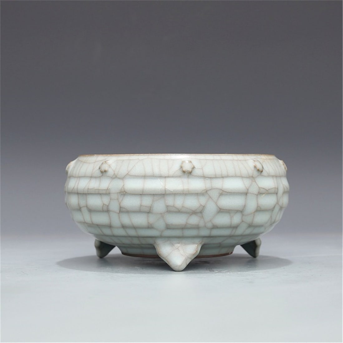 Song Guan Kiln Sky Blue Glaze Three Foot Drum Nail Eight Diagrams Furnace W12cm - 3