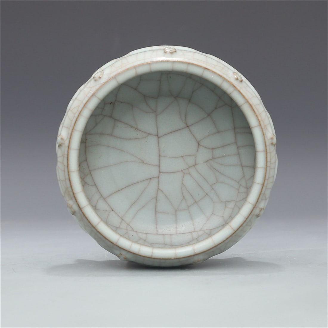 Song Guan Kiln Sky Blue Glaze Three Foot Drum Nail Eight Diagrams Furnace W12cm - 6
