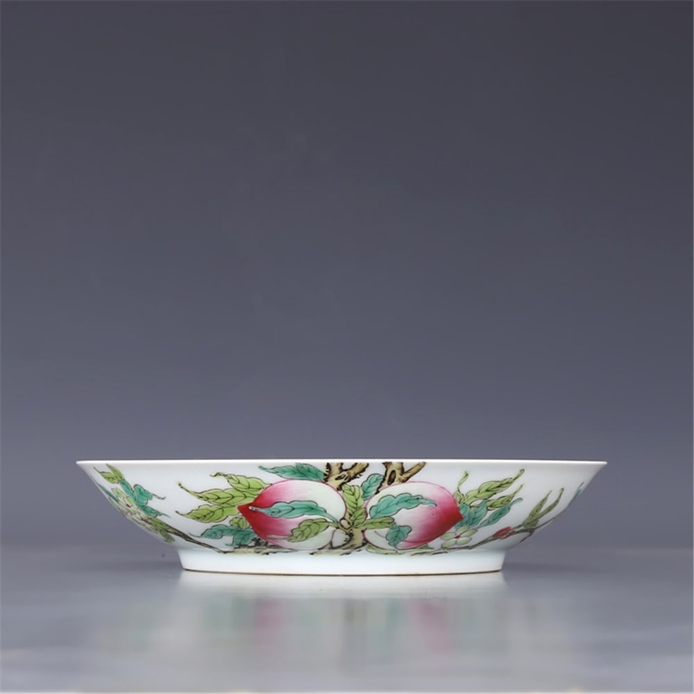 Daqing Yongzheng mark System Pastel Folding Shou Tao Pattern Plate W 20 cm - 2