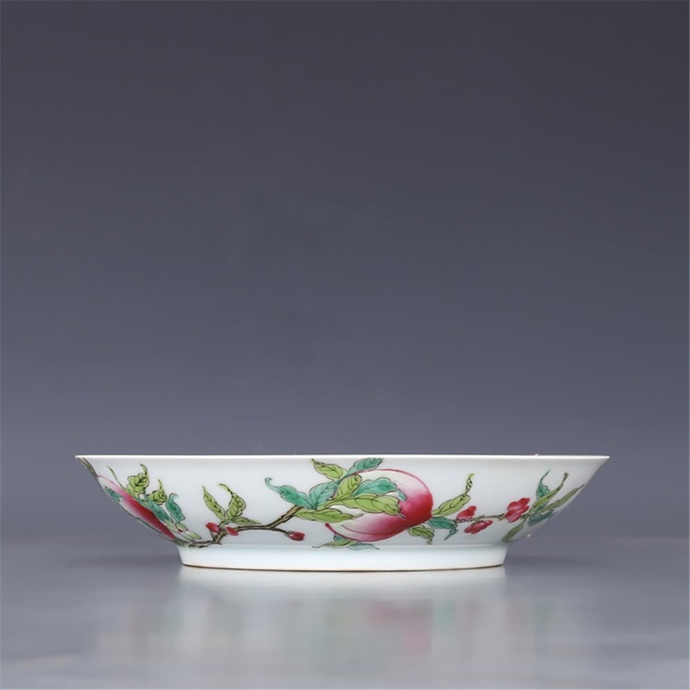 Daqing Yongzheng mark System Pastel Folding Shou Tao Pattern Plate W 20 cm - 3