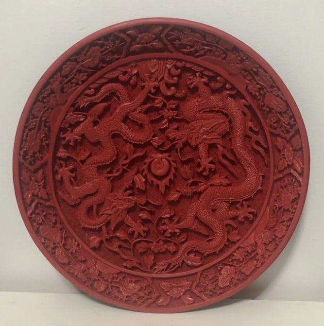 carved cinnabar lacquered W 30cm (1 of 5)