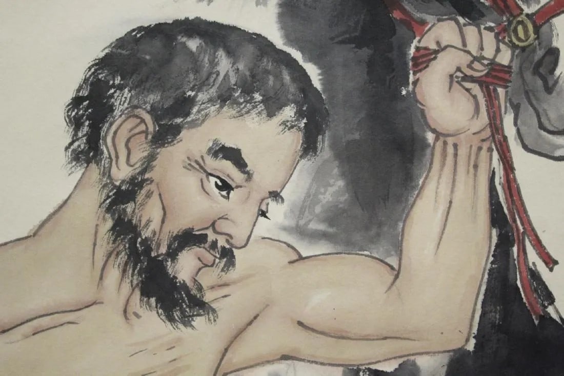 Watercolor scroll "man with horse" by Famous Chinese Painter, Beihong Xu - 10