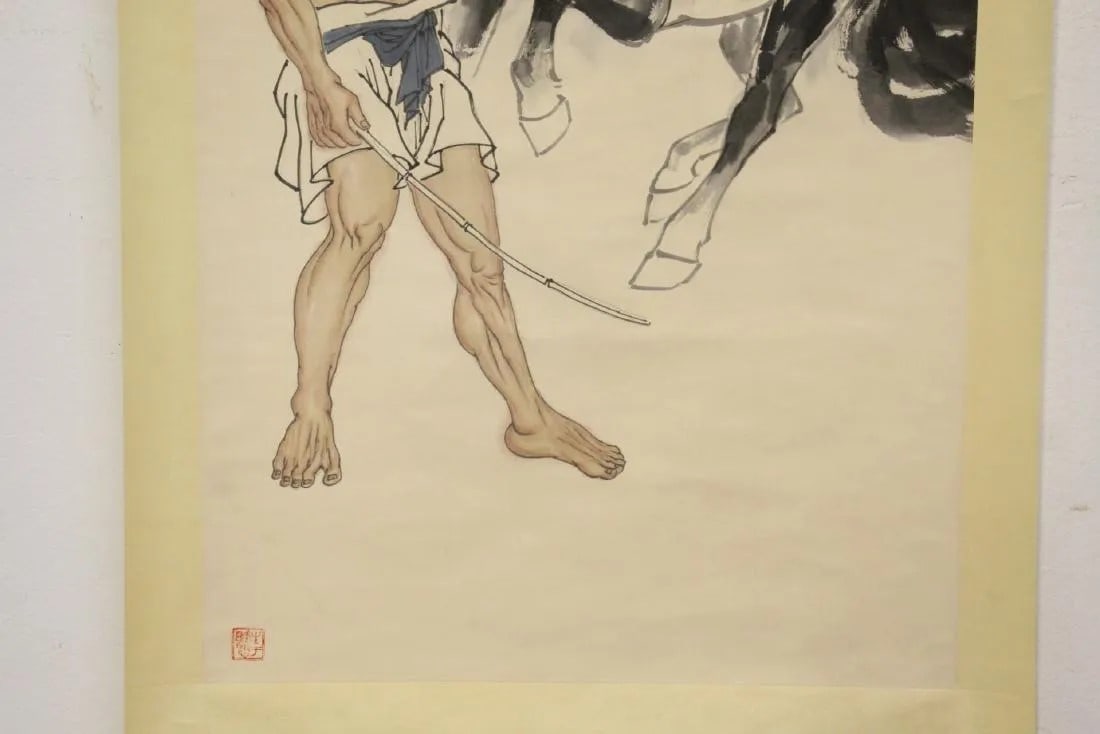 Watercolor scroll "man with horse" by Famous Chinese Painter, Beihong Xu - 5